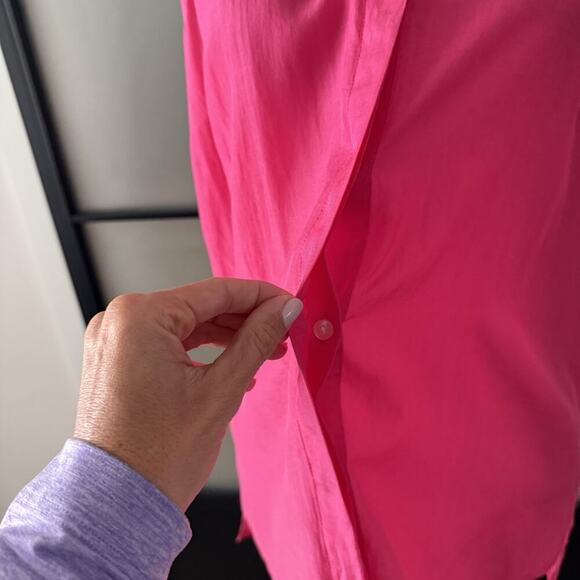 Ann Taylor Blouse Women’s 8 Medium Bright Pink Sleeveless Silk Cotton Woven - Picture 8 of 13